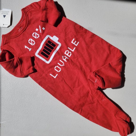 Gap Boys 0-3 Months Red 100% Loveable One Piece with Feet NEW Winter